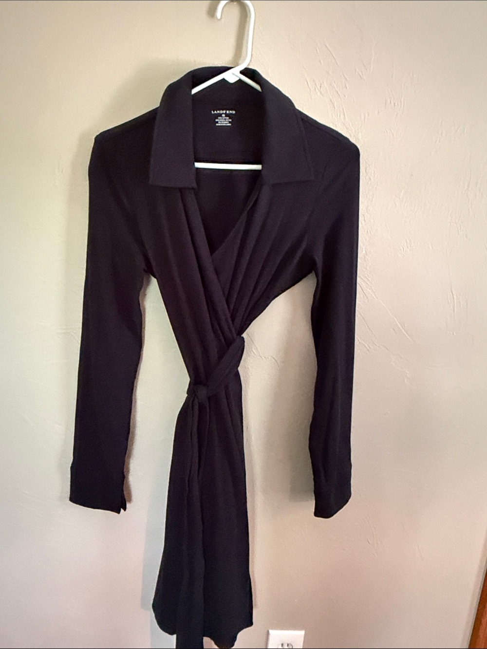 Lands' End Navy Long-Sleeve Wrap Dress with Collar